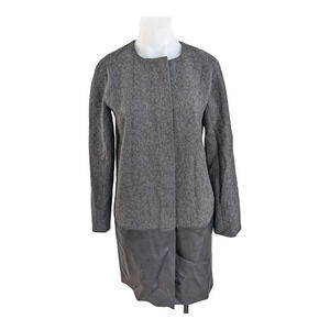 J.Crew Size 2 Combo Shift Dress Gray Wool Blend Faux Leather Skirt Long Sleeves